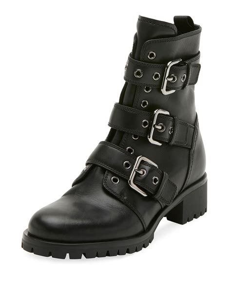 prada leather buckle combat bootie black|Prada Moonlith Brushed Leather Combat Boots.